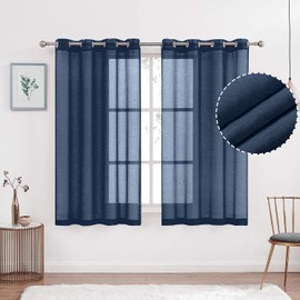 July Joy - Cortinas traslúcidas de aspecto semi lino para recámara, sala de estar, cortinas de gasa sólida con ojales, juego de 2 paneles (52 x 63 pulgadas, azul marino)