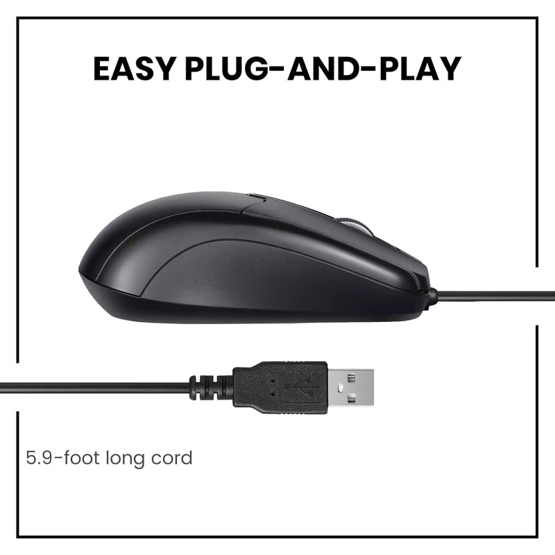 USB 2.0 Optical Wired Scroll Wheel Mouse PC Laptop Notebook