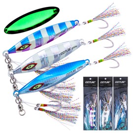 Goture Metal Jig, Set of 3, 8.8 oz (250 g), 14.5 cm/5.7 Inches, 3 Colors, Sea Bass Lure Set, Slow Jigging, Luminous, Metal Jig Set, Hook Included, Swivel, Sea Fishing, Boat Fishing, Lure, Surf, Madai,