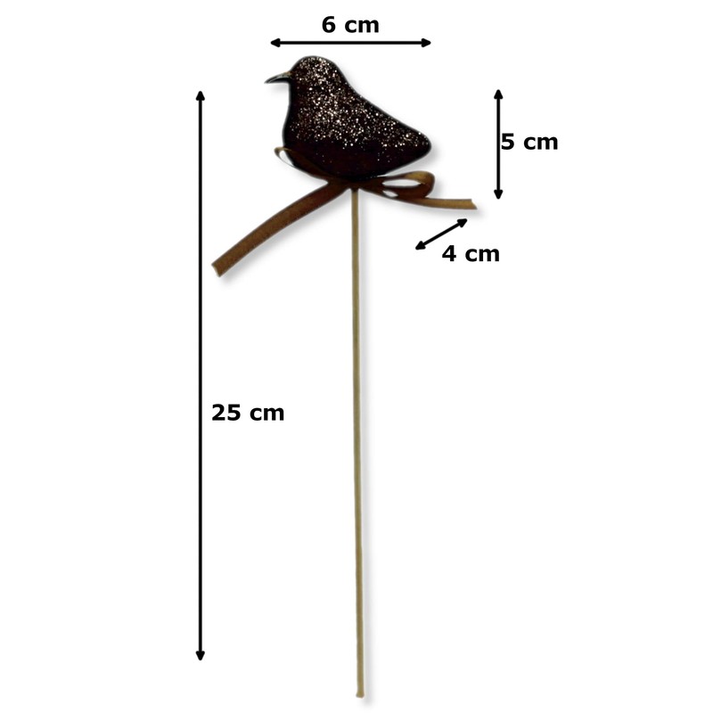 Decorative Flower Stake Glitter Bird Brown 6 x 25 cm