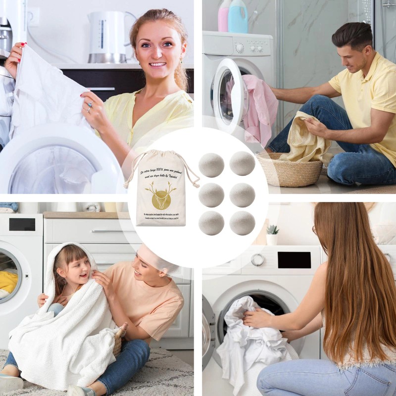 6PCS Wool Dryer Balls 100% Organic Wool Natural Laundry Fabric