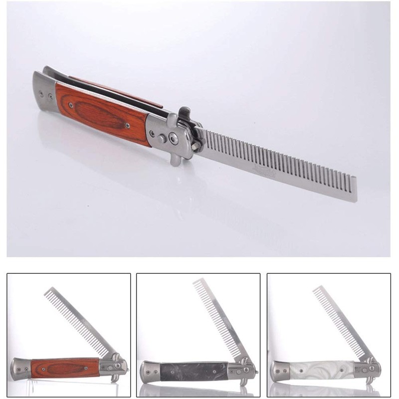 Stainless Steel Compact Portable Automatic Switch Folding Comb Mini Size