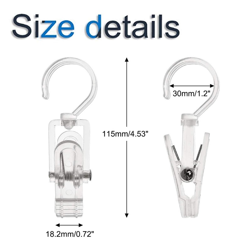 INCREWAY Laundry Hooks Clip, 16pcs 4.53" Transparent Durable Plastic Curtain