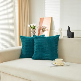 Sunday Praise Set of 2 Soft Corduroy Decorative Throw Pillow Covers 20x20 Inch Boho Striped Square Pillow Cases for Couch Sofa Bed Rustic Farmhouse Modern Home Decor Teal
