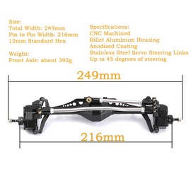 RZXYLRC 1/10 RC Car Aluminum Alloy Front Portal Axle Assemble for Capra 1.9 UTB AXI03004 RC Crawler Upgrades (Black)