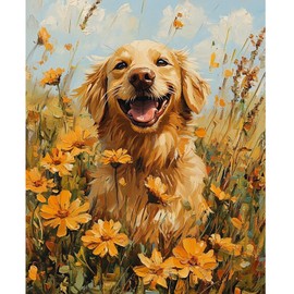 NEWENMO DIY Cute Dog Painting by Numbers Adult, Flower Paint by Numbers Adult, Painting by Numbers Kits, DIY Hand Painted Oil Painting Set with Brushes and Acrylic Paints, for Home Decor, Without