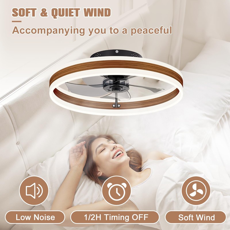 VOLISUN Low Profile Ceiling Fans with Lights and Remote, 19.7in