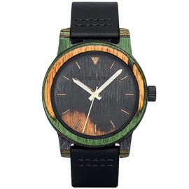BOBO BIRD Men Wooden Watch Fashion Quartz Analog Wristwatch Colorful Handmade Wooden Watches for Men (Green-Leather)