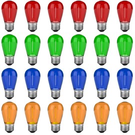 VISTERLITE S14 Colored LED String Light Bulbs, 1 Watt Plastic Shatterproof LED Replacement Bulbs for Indoor Outdoor Patio String Light, E26 Medium Base, Multi-Color: Red/Green/Blue/Orange