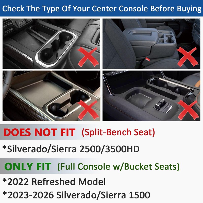 TOPINSTALL Blue 7PCS Console Liners Compatible with 2023-2026 Chevy Silverado/GMC
