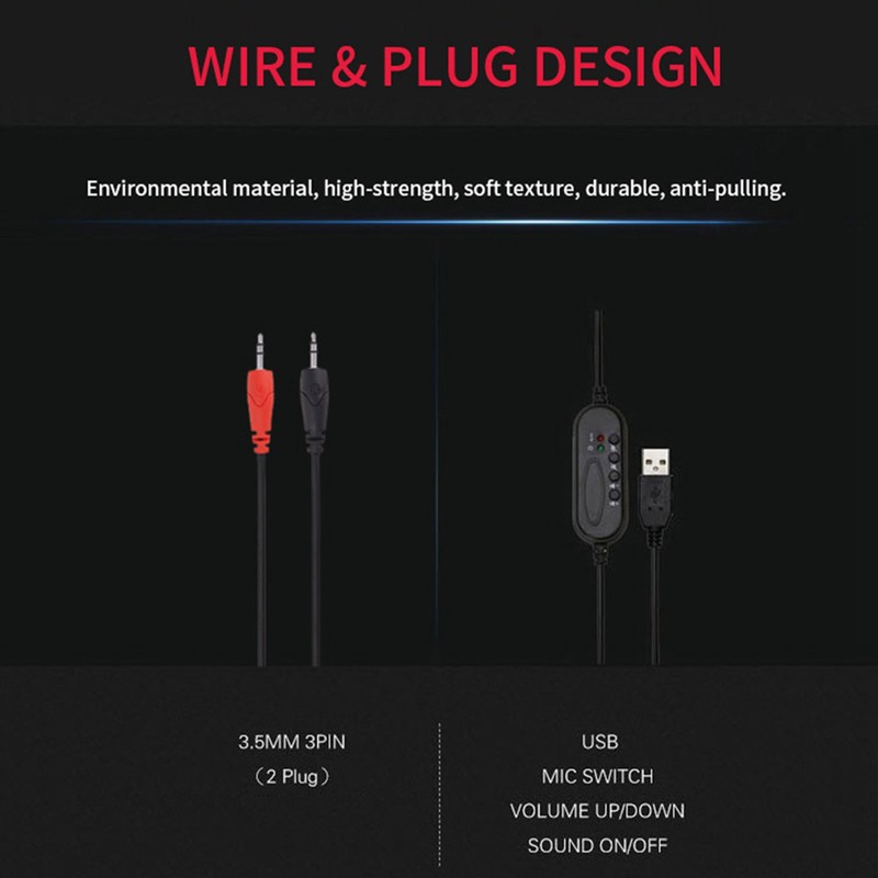 Gaming Headset Over Ear Head Mounted Wired Headphones with Mic