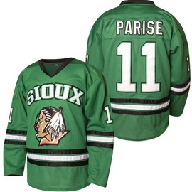 JKNAKN Men's #11 Zach Parise Jersey College Fighting Sioux Green Hockey Jersey - Size: 3XL