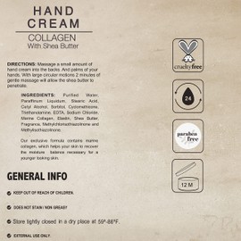 Collagen + Shea Butter Hand Cream - Hypoallergenic Moisturizing Lotion, Dry Skin Relief, 24HR moisture for All Skin Types - 8 OZ