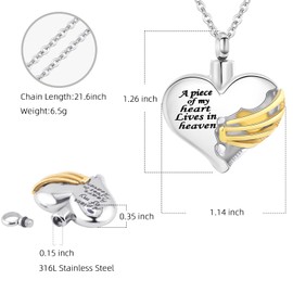 Heart Cremation Urn Necklace Pendant for Human Ashes Memorial Keepsakes Cremation Jewelry Loved One Memorial Jewelry - A piece of my heart Lives in heaven