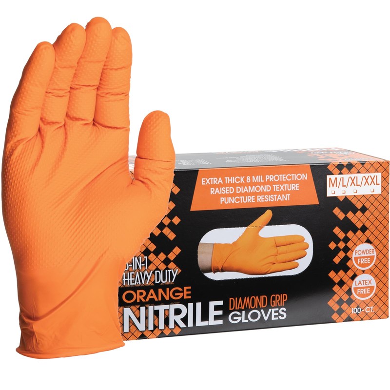 ForPro Professional Collection - Guantes desechables de nitrilo resistentes, naranja,