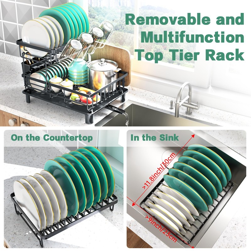 IMXSUMDA Dish Drying Rack, 2 Tier Dish Racks for Kitchen