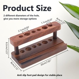 WEBEEDY Solid Wood Pen Display Stand Fountain Pen Holder for Desk, with 6 Slots and Cell Phone Holder, Wooden Pencil Pens Organizer Rack for Office Home Desktop Decor, 20x8.2x8.6cm/7.9x3.2x3.4 Inch