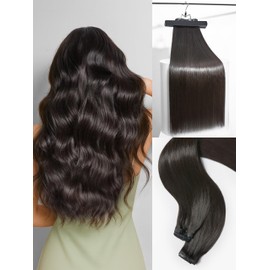 Frodio Clip Ins Hair Extensions Black: 2 Pack 200g Remy Real Human Hair Pu Seamless Silk Long Straight Invisible Full Thick Brazilian Jet Black Natural Color Beauty For Women Can Be Body Wave 14 Piece