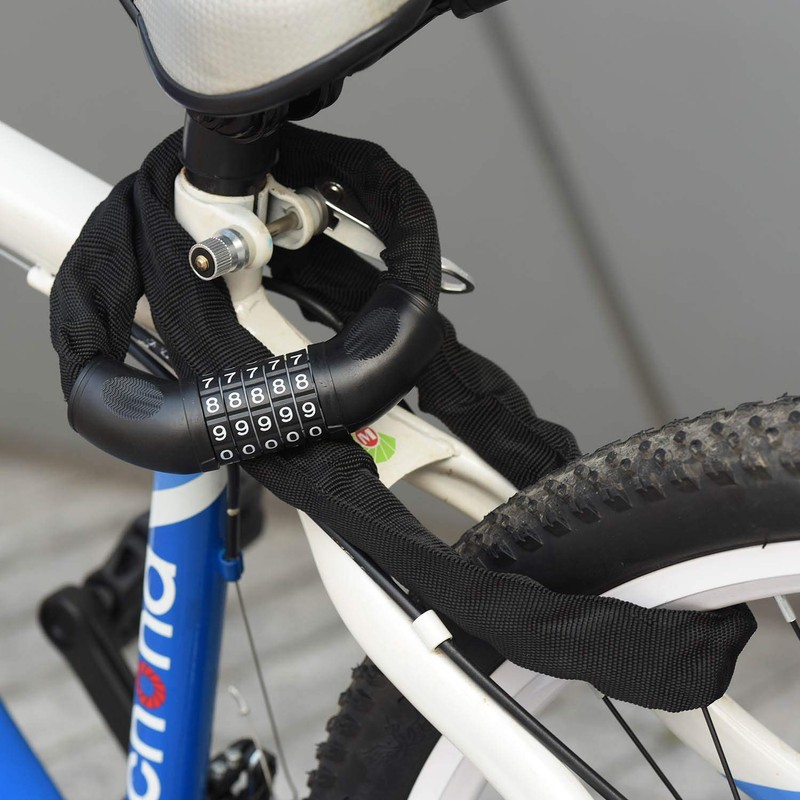 Bike Lock Bicycle Lock Chain ，5-Digit Combination Lock Core Steel