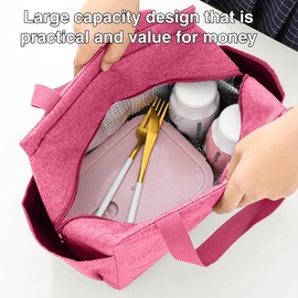 UESDU Insulated Lunch Bag, Pink Lunch Bags for Women Portable Pack Lunch Bag Adult Cooler Bag Lunch Box Container Organizer with Bottle Holder for Work School Picnic