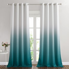 NICETOWN Ombre Room Darkening Curtains Sea Teal for Windows 95 inch Long, Grommet Decorative Curtains for Bedroom/Living Room, Modern Design Gradient Drapes, 2 Panels=104" W