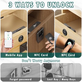 Smart Drawer Lock, Jemey Electronic Cabinet Lock with App NFC Mailbox Lock, Child Safe Cabinet Lock No Drilling for Drink Cabinets, Lockers, Drawers and Desks