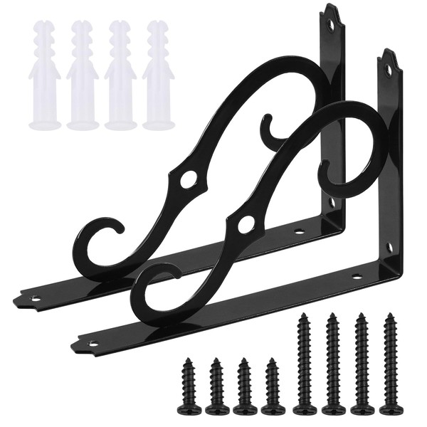 Glarks 2 Pack 10 Inch Black Decorative Shelf Brackets, Iron