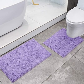 HOMEIDEAS 2 Pieces Bathroom Rugs Set Light Purple, Ultra Soft Non Slip Bath Rug, Absorbent Chenille Bath Mat, Plush Bathroom Carpets Mats for Bathroom, Tub, Shower