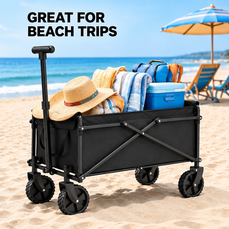 Folding Utility Wagon Cart, 330 lb Capacity, Collapsible Metal Frame