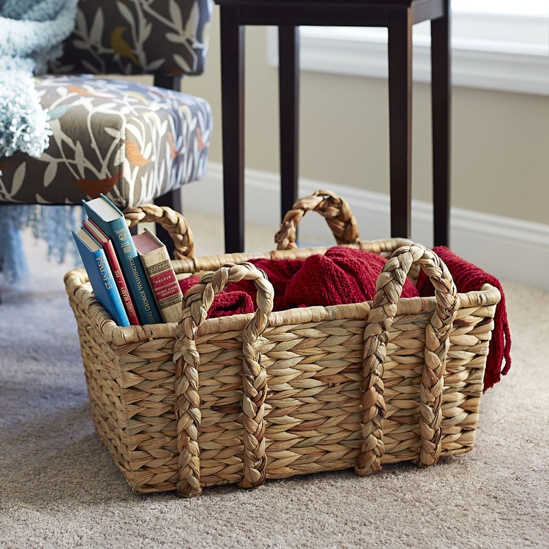 Household Essentials Large Rectangular Floor Storage Basket with Braided Handles,