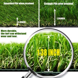 Artificial Grass Synthetic Thick Fake Grass Rug 3 FT x 16 FT, FREADEM Dog Artificial Turf Grass Mat with Drainage, for Outdoor Lawn, Garden, Patio, Landscape, Balcony, Pet Mat, 1.38" Pile Height