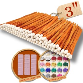 500 Count - 3" Long Brown/White Color Matches | Three Inch Coloful Loose Wooden Safety Match Sticks for Candle Display | Refill for Decorative Jar Holder Bottle | Strikers Included