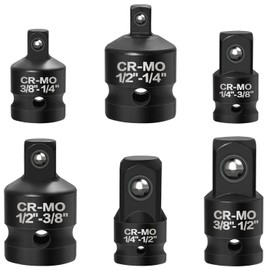 6PCS Impact Socket Adapter and Reducer Set,1/4", 3/8", 1/2" Impact Adapter Set Chrome Vanadium Steel Ratchet/Socket Conversion Kit (Impact-Black)
