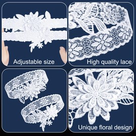 Garter for Wedding Flower Lace Wedding Garter Elastic Bridal Garter for Brides, Bridesmaids, Weddings Bridal Accessories, White, 2 Pieces