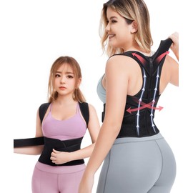 YIMEIER Waist Corset Posture Belt, Thin, Breathable, Supporter Belt, Posture, Women's, Back Support, Breathable, Stretch, Easy to Put On Belt (Black, XL)