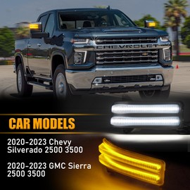 POPMOTORZ LED Side Mirror Marker Light Sequential Turn Signal Light For 2020-2023 Chevy Silverado GMC Sierra 2500 3500 Switchback White & Dynamic Amber Turn Signal Direction Indicator lamp Clear Lens