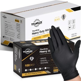 TitanFlex Heavy Duty Black Nitrile Gloves, Large, 6 Mil with Raised Diamond Texture, Industrial Work Gloves Disposable Latex Free, Powder Free, Mechanic Disposable Gloves (Box of 100)