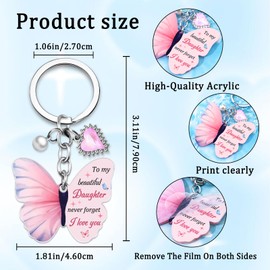 Mothers Day For Daughter Gifts From Mom Dad To My Daughters Keychain Birthday Gifts For Daughters Adult Butterfly Keychain Valentines For Daughter Teen Girl Stocking Stuffers 14-16 Years Old