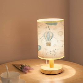 LOPYEIJFG Minimalist Bedside Table Lamp hot Air Balloons Clouds Moon Sky Watercolor Seamless for Kids Cute Wood Nightstand Lamp Bedside Desk Lamp Wood Base Flaxen Fabric Shade for Bedroom Living Room