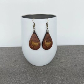 LightCutters Chicken Tear Drop Earrings Laser Cut Chicken (Mahogany)