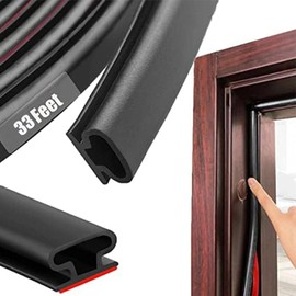 Black Rubber Weather Stripping Door Seal Strip, D Shape Door Rubber Weather Seal Strip, SelfAdhesive Door Weatherstripping Soundproofing Door Sealing Strip for Windows (33 feet, Black)