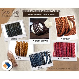 Cords Craft Cordón de piel trenzado de 3 mm para hacer joyas, cordón de piel trenzado redondo Bolo, pulseras, collares, manualidades, proyectos de pasatiempos, azul clásico, rollo de 5 metros = 5.46 yardas