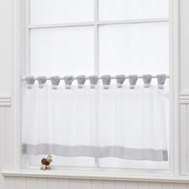 NSXIN Net Curtain, Voile Bistro Curtain with Loops, Transparent Curtain, Modern Window Curtain, Gauze Scarves, Window Scarf for Kitchen, Living Room, Country House (H x W 45 x 120 cm, Grey Edge)