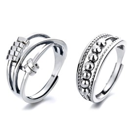 Aroncent Women's Ring, One Size Fits Most, 2-Piece Set, Rotation, Stress Relief, Size 11-23, Simple, Casual, Business, Copper, Women's Accessories, Silver, Valentine's Day, Mother's Day, Christmas Gift
