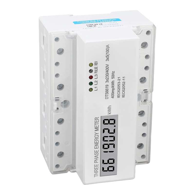 3 Phase Energy Meter DIN Rail Mount Electricity Usage Monitor