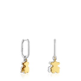 TOUS Aretes de Aro Plata de Primera Ley para Mujer con Motivo en Oso Bicolor 14 mm, Clásico y Elegante, Colección Sweet Dolls