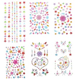 Pegatinas Faciales Para NiñOs Y Niñas, 6 Hojas De Gemas AcríLicas Autoadhesivas Multicolor Para DecoracióN De Rostro, Cuerpo Y Manualidades, Ideal Para Fiestas Actividades Creativas