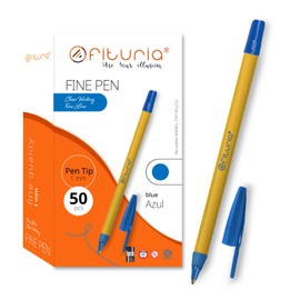 OFITURIA 50 Pack Blue Fine Point Ballpoint Pens 1mm Tip Precision and Detail Ideal for Various Environments such as Office, Home and School (Box 25 Pack, Blue)