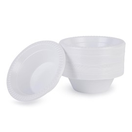 Iceten Pack of 100 White Plastic Bowls, Reusable and Washable Tableware, 12 oz Soup Bowls, Biodegradable & Compostable Bowls, Dessert Bowls, for BBQs Party Picnics Catering (100PCS)