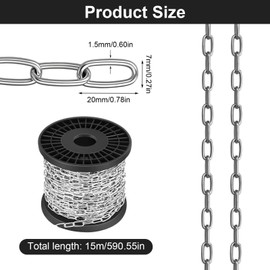 Stainless Steel Chain Sold by the Metre 15 m Steel Chain 1.5 mm Metal Chain for Hanging with Spool Link Chain Stainless Steel Chain for Hanging Lamps Sandbag Hanging Chair Clothing and Bird House